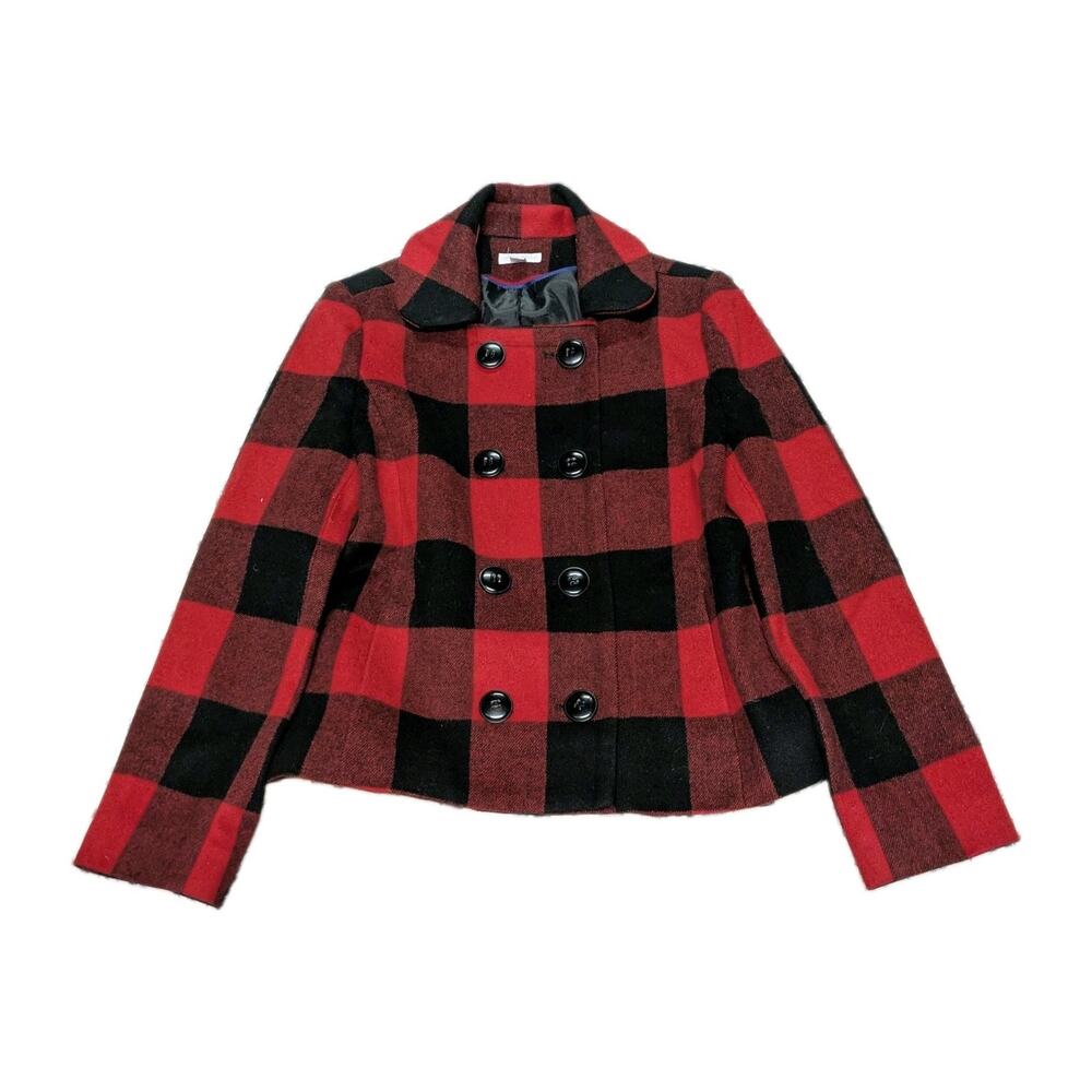 Charter Club Buffalo Plaid Wool Barn Pea Coat